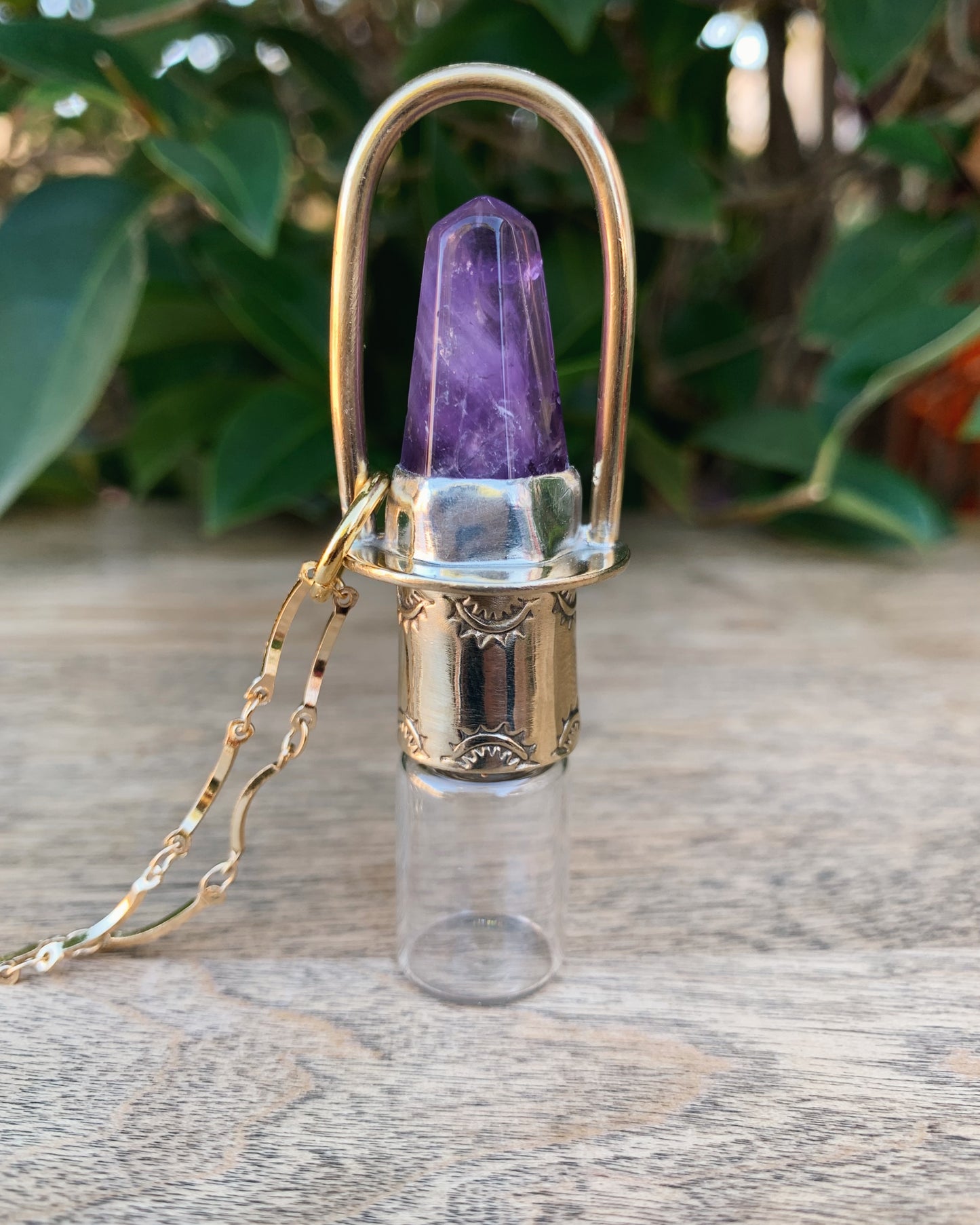 Classic Brass -  Amethyst Rollerball Necklace