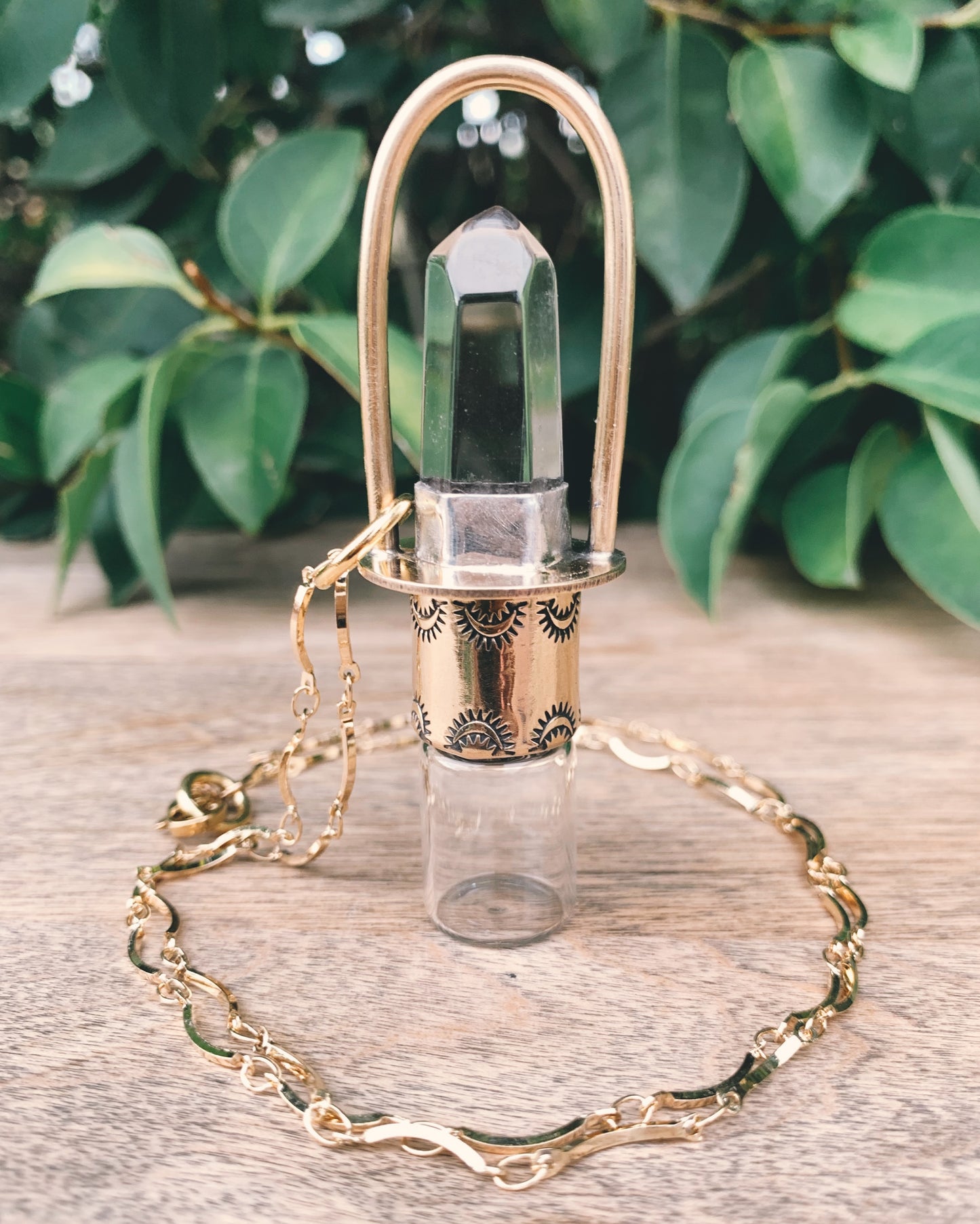 Classic - Clear Quartz and Brass Rollerball Necklace