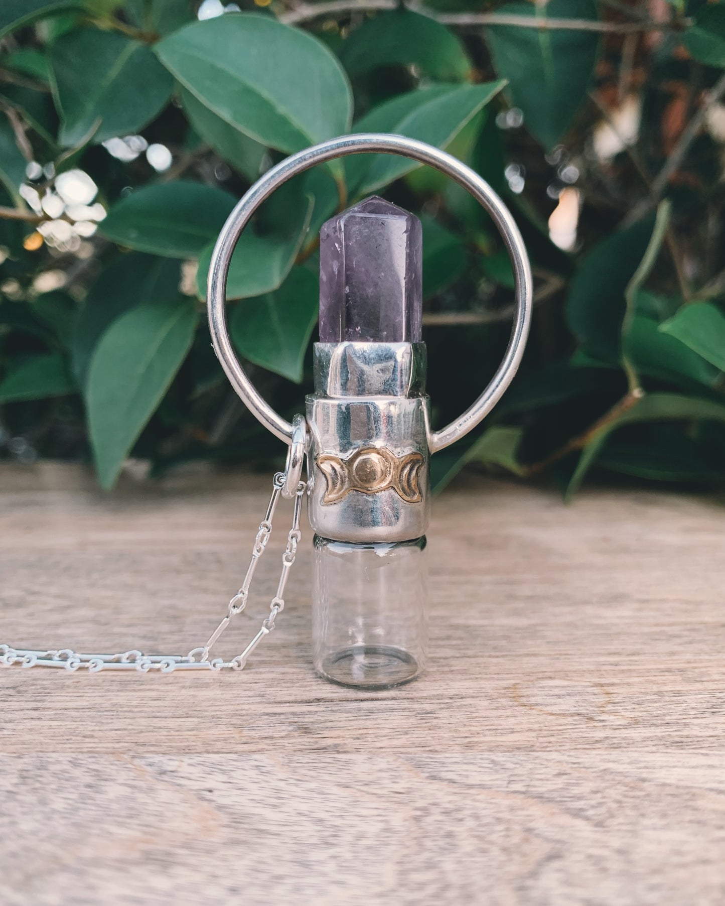 Horizon - Amethyst and Sterling Silver Rollerball Necklace(Moon Phase)