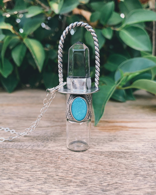 Classic - Clear Quartz and Sleeping Beauty Turquoise Rollerball Necklace