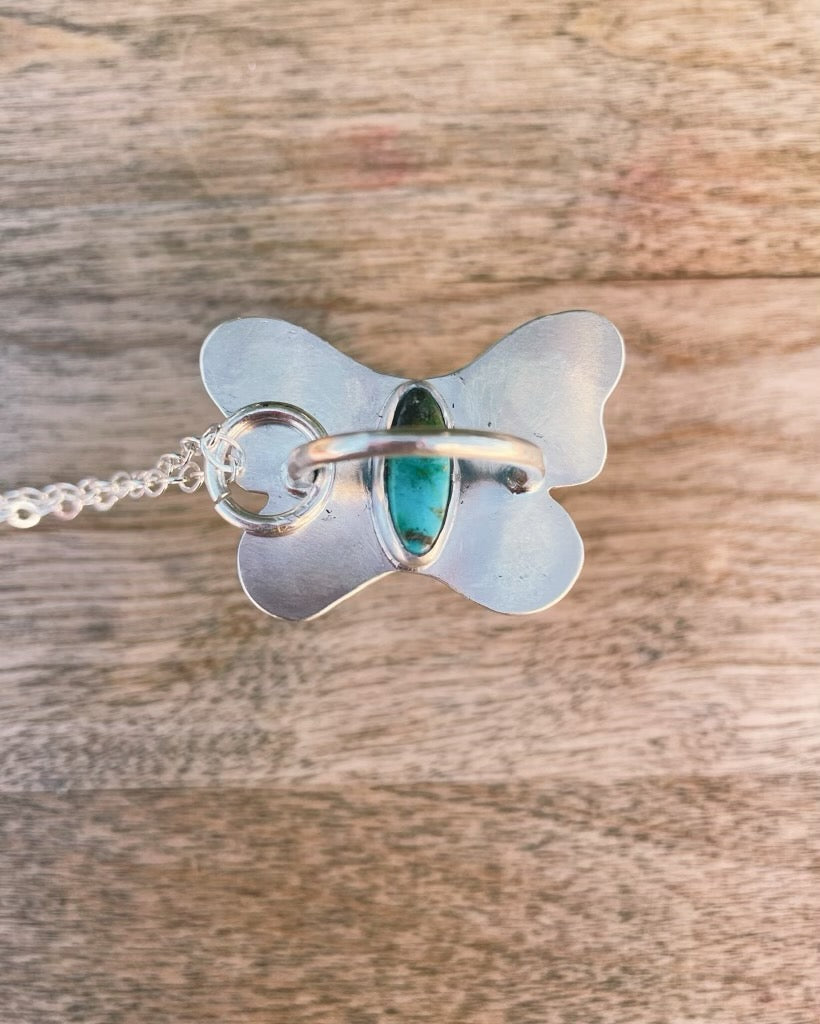 Sterling Silver Butterfly - Kingman Turquoise Rollerball Necklace