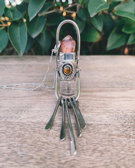 Sterling Silver Fringe -  Amphibole and Tiger's Eye Rollerball Necklace