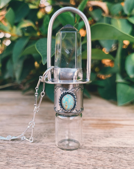 Classic - Clear Quartz, Sleeping Beauty Turquoise and Sterling Silver Rollerball Necklace