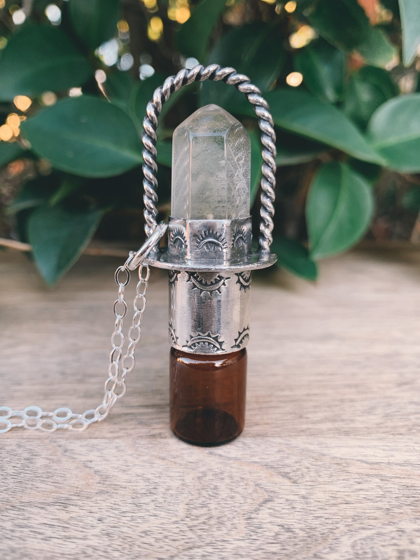 Sterling Silver Classic - White Phantom Quartz and Rollerball Necklace