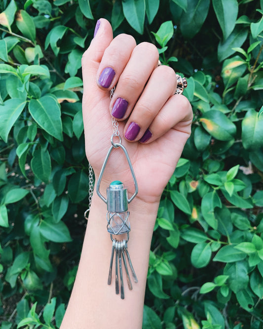 Geometric - Malachite and Sterling Silver Rollerball Necklace