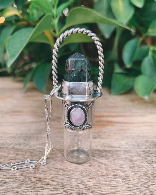 Classic - Lodolite, Kunzite and Sterling Silver Rollerball Necklace