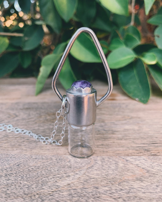 Geometric - Charoite and Sterling Silver Rollerball Necklace