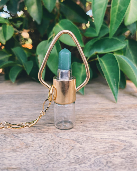 Geometric - Green Aventurine and Brass Rollerball Necklace