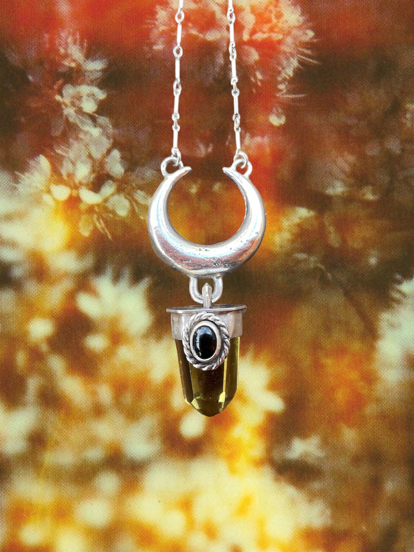 Sterling Silver Crescent with Citrine and Black Onyx