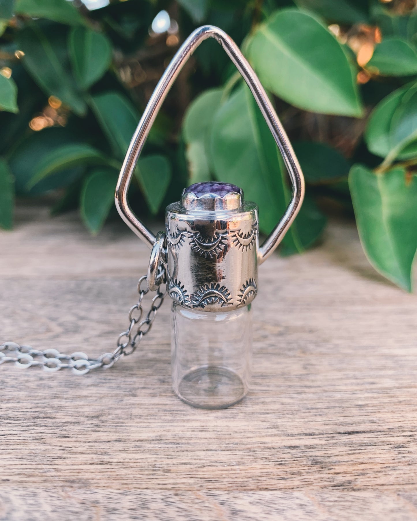 Geometric - Charoite and Sterling Silver Rollerball Necklace