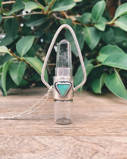 Geometric - Morenci Turquoise, Clear Quartz and Sterling Silver Rollerball Necklace