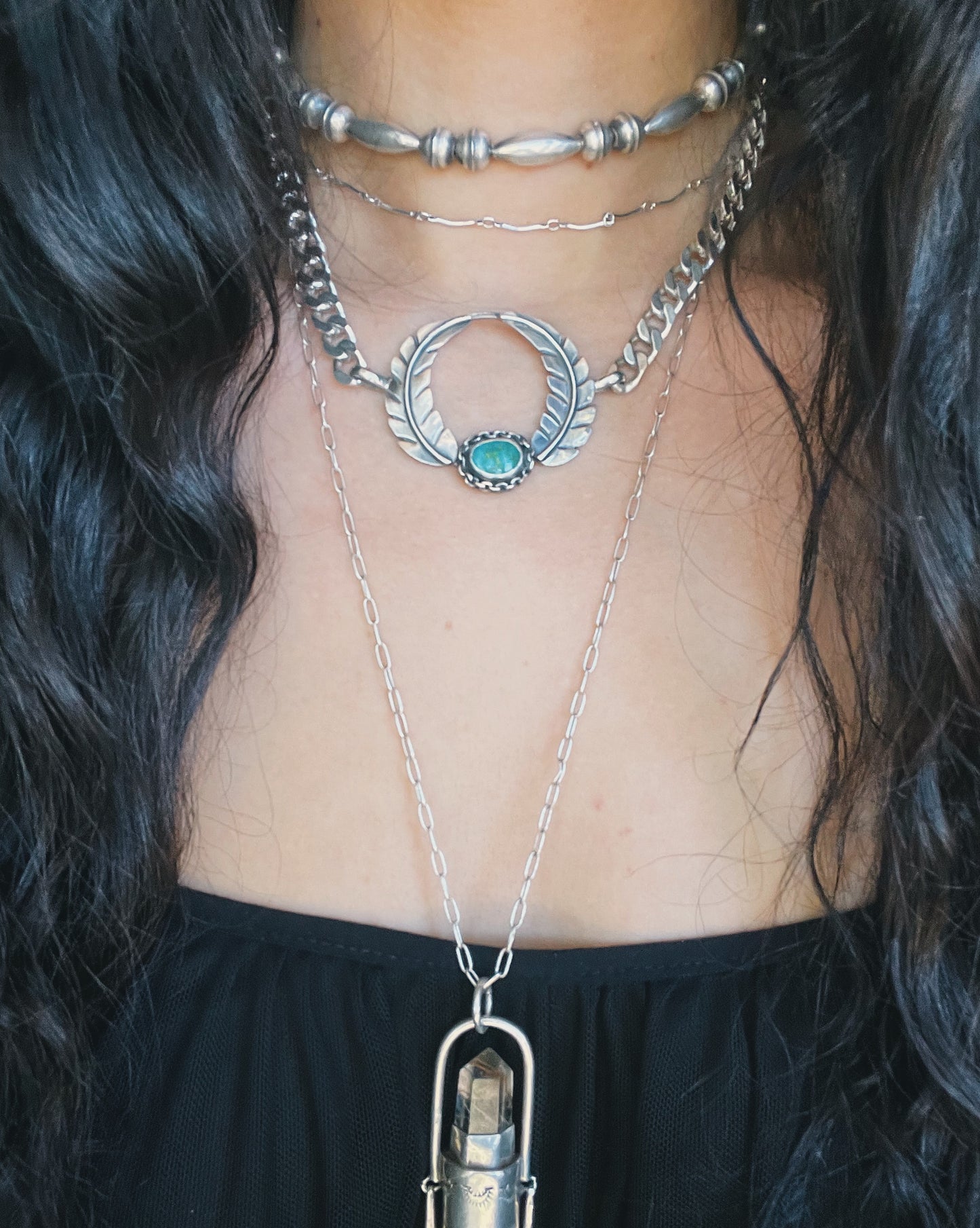 Sterling Silver Cuban link and Turquoise Choker