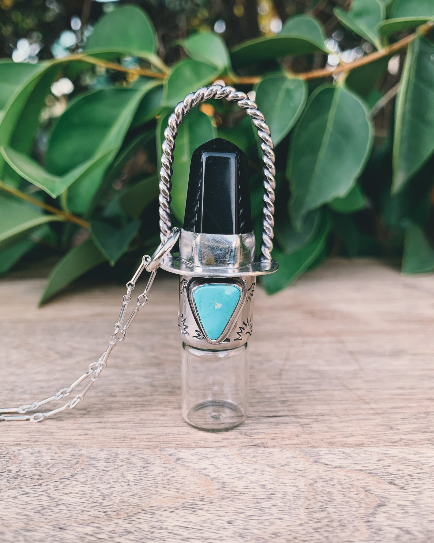 Sterling Silver Classic - Obsidian + Turquoise Rollerball Necklace