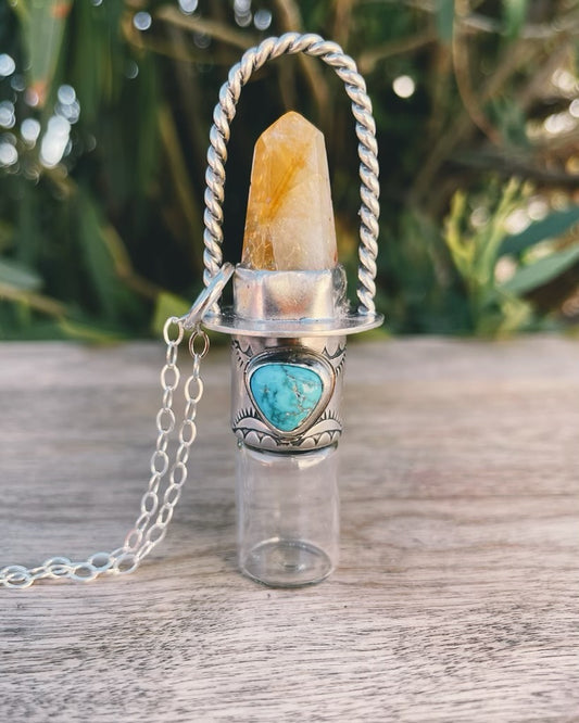 Sterling Silver Twist Classic - Golden Healer + Kingman Turquoise Rollerball Necklace