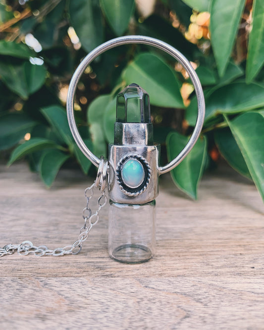 Horizon - Clear Quartz and Opal Sterling Silver Rollerball Necklace