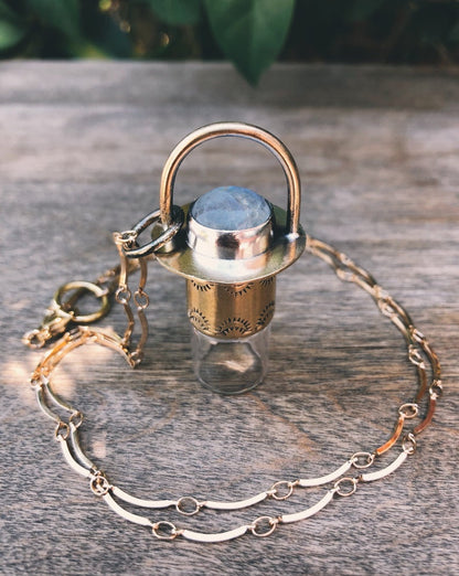 Brass Mini - Rainbow Moonstone Rollerball Necklace