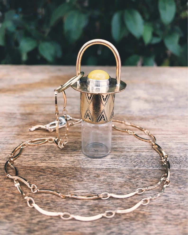 Brass Mini - Yellow Topaz Rollerball Necklace
